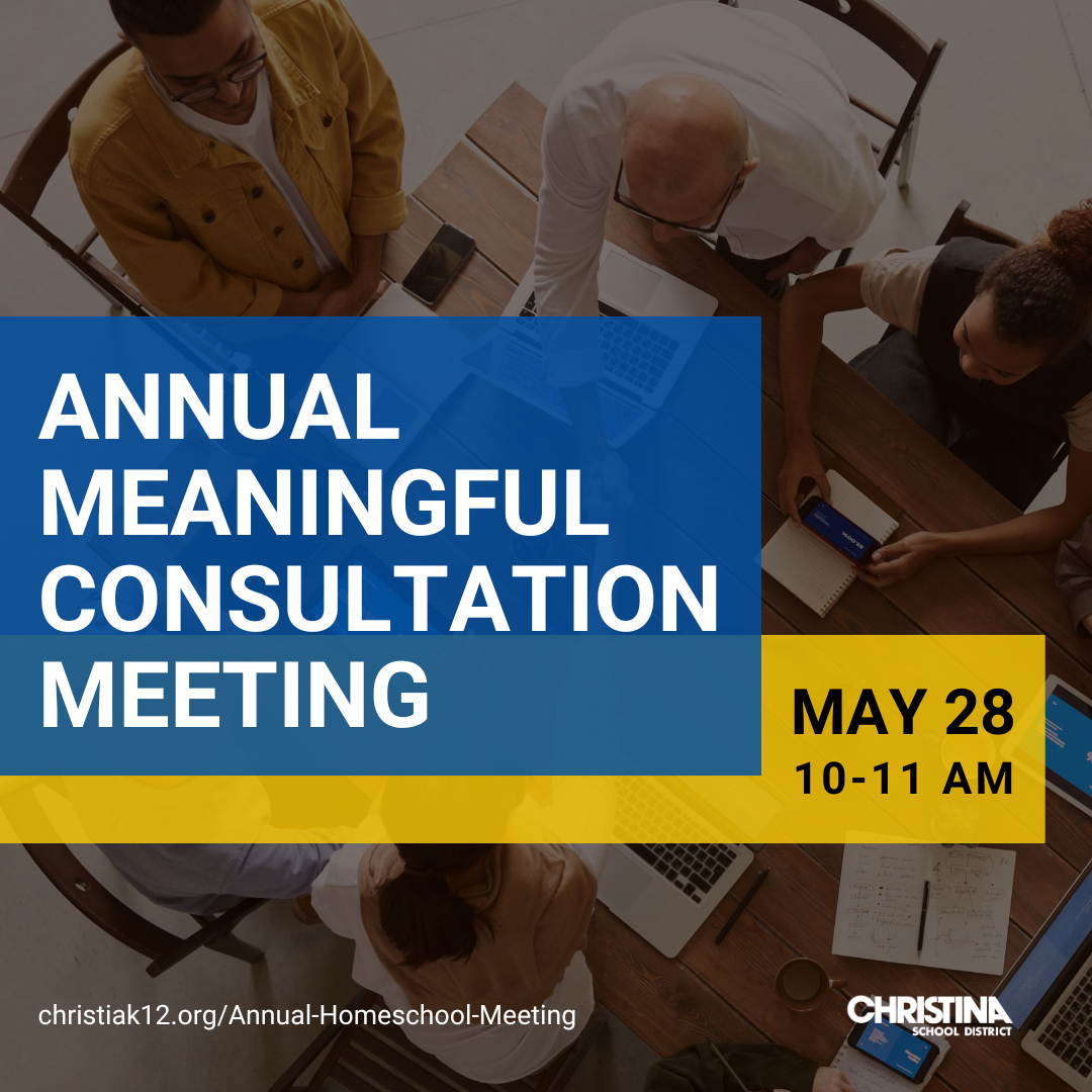 Overhead photo of adults at a table.  Blue and yellow boxes with text overlay